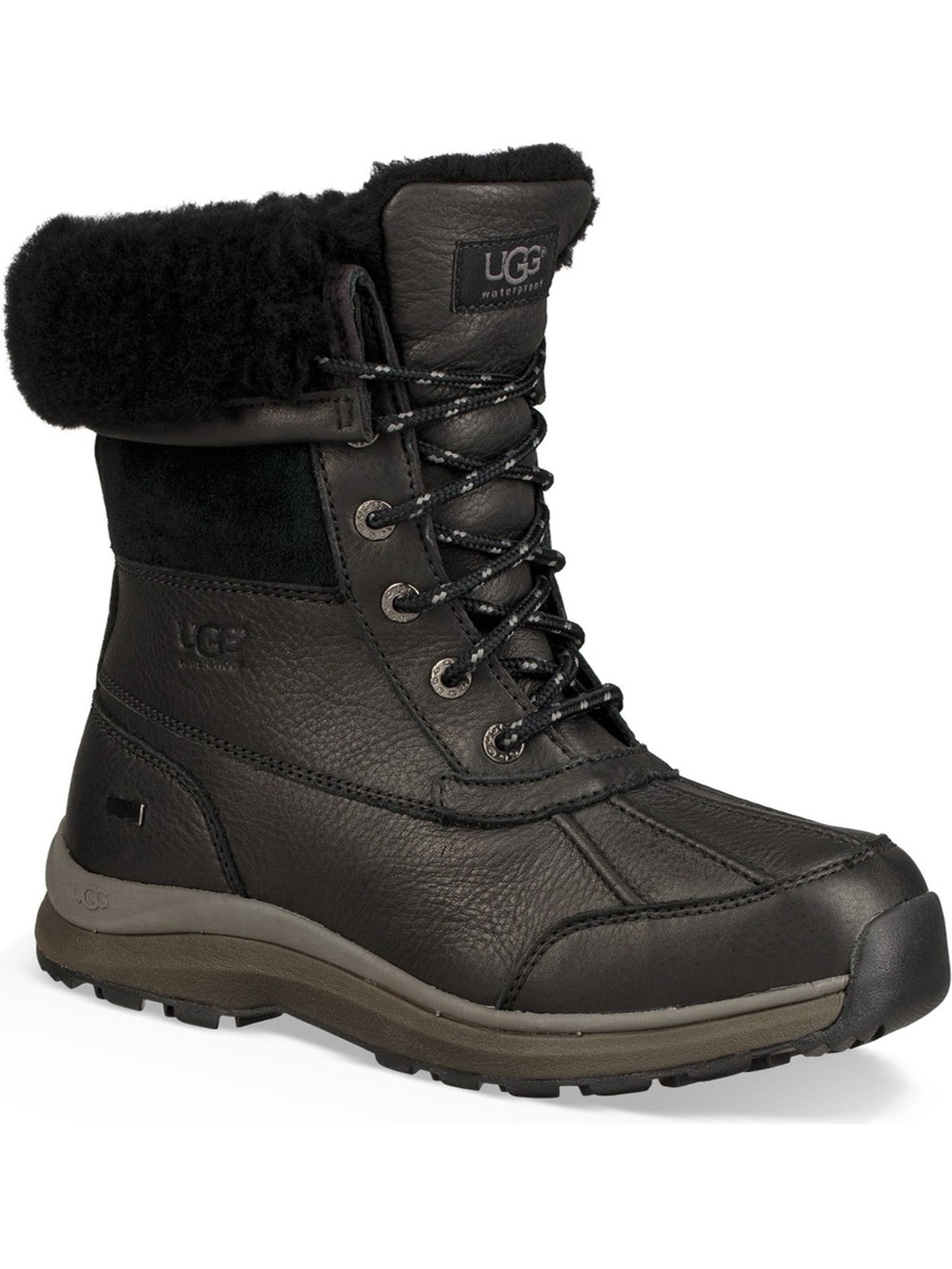 UGG Adirondack III Water Resistant Waterproof Black Leather Snow Bootie/Boots